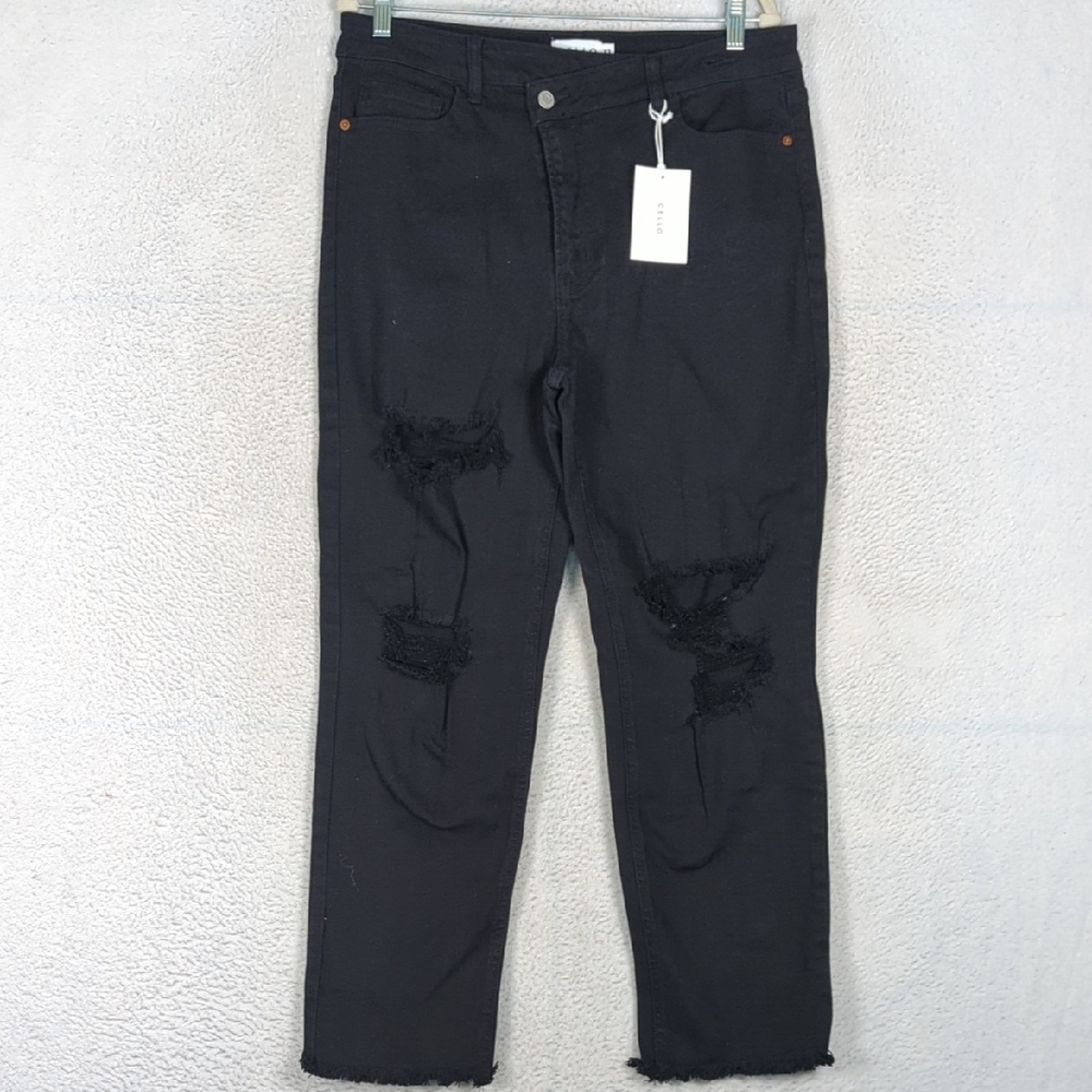 Cello Junior's Black Distressed High‎ Rise Straight Leg Jeans Size 13